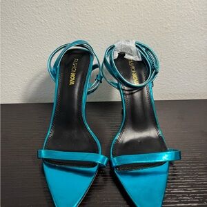 Fashion Nova Blue Heeled Sandals with Straps